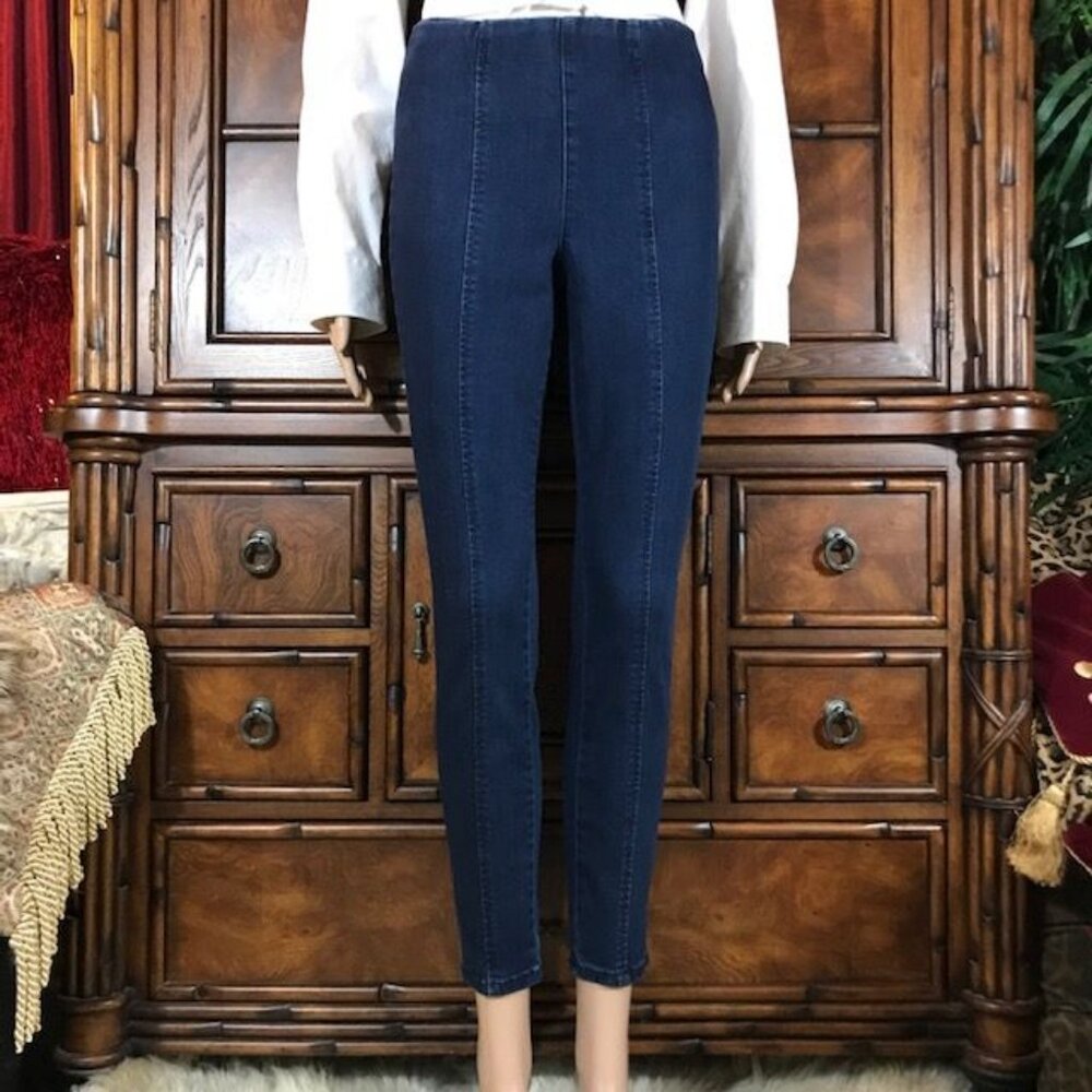 Motto Dark Wash Hollywood Waist Top Seamed Stretch Ankle Jean